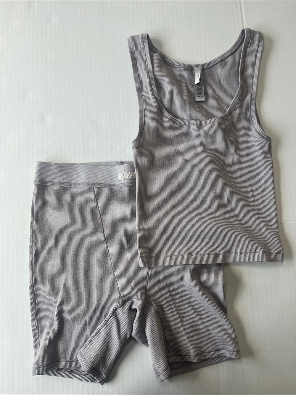 SKIMS Light Gray Ribbed Tank & Boxer Short Set
